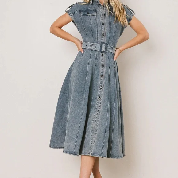 Walter Denim Midi Dress button down - Picture 1 of 8